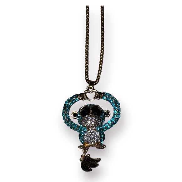 Betsey Johnson Crystal Rhinestone Necklace Monkey Gold Tone Necklace Bundle New - Picture 2 of 8